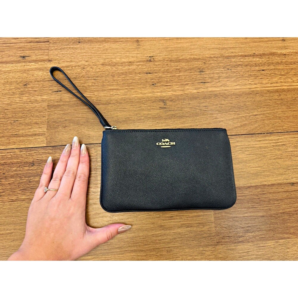 Coach Black Crossgrain Leather Large Zip Wristlet Large Corner Zip / Pouch Wrist